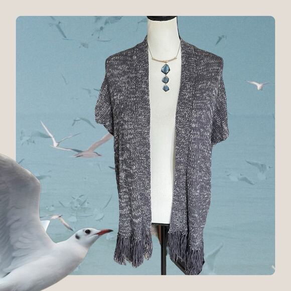 JOIE Gray Space Dye Sona Linen Blend Boho Fringe Open Front Cardigan Size XS S - Picture 2 of 8
